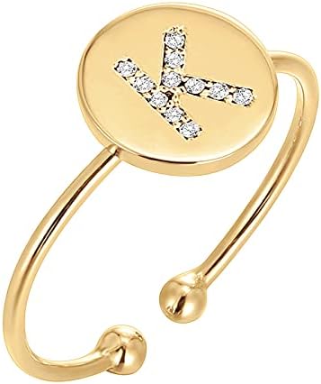 פאבוי 14 קראט מצופה זהב טבעת ראשונית טבעות לגיבוב לנשים | טבעות אופנה (עברית)